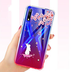 Silikon Schutzhülle Ultra Dünn Tasche Durchsichtig Transparent Blumen für Huawei P Smart Z (2019) Rot