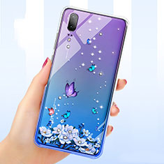 Silikon Schutzhülle Ultra Dünn Tasche Durchsichtig Transparent Blumen für Huawei P20 Violett