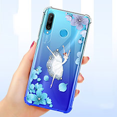 Silikon Schutzhülle Ultra Dünn Tasche Durchsichtig Transparent Blumen für Huawei P30 Lite Blau