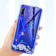 Silikon Schutzhülle Ultra Dünn Tasche Durchsichtig Transparent Blumen für Huawei Y9 Prime (2019) Violett