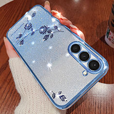 Silikon Schutzhülle Ultra Dünn Tasche Durchsichtig Transparent Blumen für Samsung Galaxy S23 5G Blau