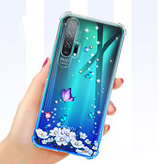 Silikon Schutzhülle Ultra Dünn Tasche Durchsichtig Transparent Blumen K01 für Huawei Honor 20 Pro Blau