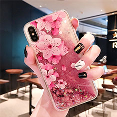 Silikon Schutzhülle Ultra Dünn Tasche Durchsichtig Transparent Blumen T01 für Apple iPhone X Rosa