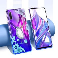 Silikon Schutzhülle Ultra Dünn Tasche Durchsichtig Transparent Blumen T01 für Huawei Honor 9X Pro Blau