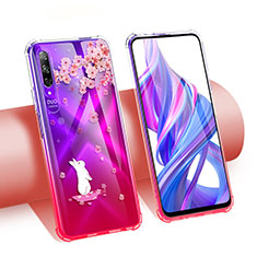 Silikon Schutzhülle Ultra Dünn Tasche Durchsichtig Transparent Blumen T01 für Huawei Honor 9X Pro Rot