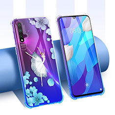 Silikon Schutzhülle Ultra Dünn Tasche Durchsichtig Transparent Blumen T01 für Huawei Nova 5 Pro Blau