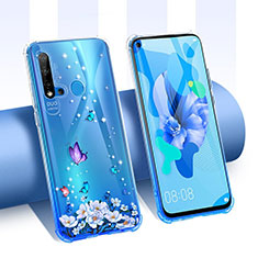 Silikon Schutzhülle Ultra Dünn Tasche Durchsichtig Transparent Blumen T01 für Huawei Nova 5i Violett