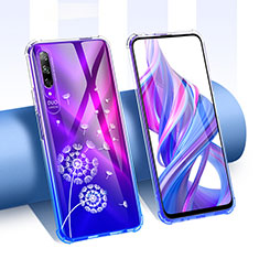 Silikon Schutzhülle Ultra Dünn Tasche Durchsichtig Transparent Blumen T01 für Huawei P Smart Pro (2019) Weiß