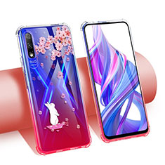 Silikon Schutzhülle Ultra Dünn Tasche Durchsichtig Transparent Blumen T01 für Huawei P Smart Z (2019) Rot