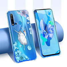 Silikon Schutzhülle Ultra Dünn Tasche Durchsichtig Transparent Blumen T01 für Huawei P20 Lite (2019) Blau