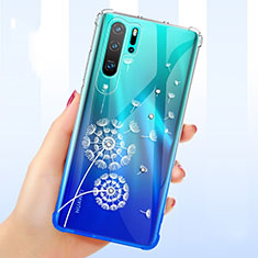 Silikon Schutzhülle Ultra Dünn Tasche Durchsichtig Transparent Blumen T01 für Huawei P30 Pro New Edition Weiß