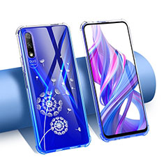 Silikon Schutzhülle Ultra Dünn Tasche Durchsichtig Transparent Blumen T01 für Huawei Y9 Prime (2019) Blau