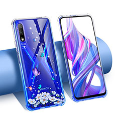 Silikon Schutzhülle Ultra Dünn Tasche Durchsichtig Transparent Blumen T01 für Huawei Y9 Prime (2019) Violett