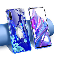 Silikon Schutzhülle Ultra Dünn Tasche Durchsichtig Transparent Blumen T01 für Huawei Y9 Prime (2019) Weiß