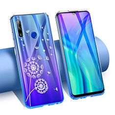 Silikon Schutzhülle Ultra Dünn Tasche Durchsichtig Transparent Blumen T02 für Huawei Honor 20E Blau