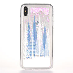Silikon Schutzhülle Ultra Dünn Tasche Durchsichtig Transparent Blumen T08 für Apple iPhone X Blau