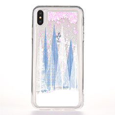 Silikon Schutzhülle Ultra Dünn Tasche Durchsichtig Transparent Blumen T08 für Apple iPhone Xs Blau