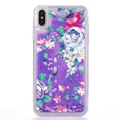 Silikon Schutzhülle Ultra Dünn Tasche Durchsichtig Transparent Blumen T18 für Apple iPhone X Violett