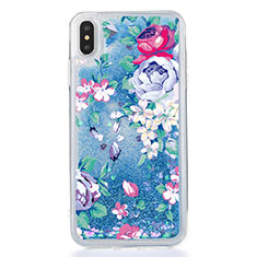 Silikon Schutzhülle Ultra Dünn Tasche Durchsichtig Transparent Blumen T18 für Apple iPhone Xs Blau