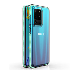 Silikon Schutzhülle Ultra Dünn Tasche Durchsichtig Transparent H01 für Samsung Galaxy S20 Ultra 5G Cyan