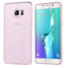 Silikon Schutzhülle Ultra Dünn Tasche Durchsichtig Transparent T04 für Samsung Galaxy S6 Edge+ Plus SM-G928F Rosa