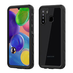 Wasserdicht Unterwasser Silikon Hülle Handyhülle und Kunststoff Waterproof Schutzhülle 360 Grad Ganzkörper Tasche für Samsung Galaxy A21 Schwarz