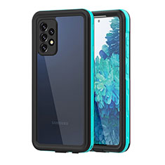 Wasserdicht Unterwasser Silikon Hülle Handyhülle und Kunststoff Waterproof Schutzhülle 360 Grad Ganzkörper Tasche für Samsung Galaxy A52 4G Blau und Schwarz