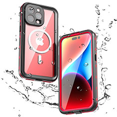 Wasserdicht Unterwasser Silikon Hülle Handyhülle und Kunststoff Waterproof Schutzhülle 360 Grad Ganzkörper Tasche mit Mag-Safe Magnetic Magnetisch für Apple iPhone 13 Pro Max Rot