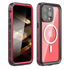 Wasserdicht Unterwasser Silikon Hülle Handyhülle und Kunststoff Waterproof Schutzhülle 360 Grad Ganzkörper Tasche mit Mag-Safe Magnetic Magnetisch HJ1 für Apple iPhone 15 Pro Rot