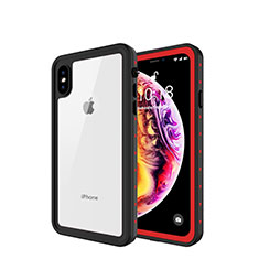 Wasserdicht Unterwasser Silikon Hülle Handyhülle und Kunststoff Waterproof Schutzhülle 360 Grad Tasche W01 für Apple iPhone X Rot