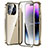 Handyhülle Hülle Luxus Aluminium Metall Rahmen Spiegel 360 Grad Ganzkörper Tasche LO1 für Apple iPhone 15 Pro Gold