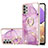 Handyhülle Silikon Hülle Gummi Schutzhülle Flexible Modisch Muster mit Fingerring Ständer Y05B für Samsung Galaxy A73 5G Helles Lila