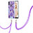 Handyhülle Silikon Hülle Gummi Schutzhülle Flexible Modisch Muster mit Schlüsselband Lanyard Y01B für Samsung Galaxy A11 Violett
