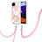 Handyhülle Silikon Hülle Gummi Schutzhülle Flexible Modisch Muster mit Schlüsselband Lanyard Y01B für Samsung Galaxy F42 5G Rosa