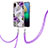 Handyhülle Silikon Hülle Gummi Schutzhülle Flexible Modisch Muster mit Schlüsselband Lanyard Y03B für Samsung Galaxy A02 Violett