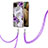 Handyhülle Silikon Hülle Gummi Schutzhülle Flexible Modisch Muster mit Schlüsselband Lanyard Y03B für Samsung Galaxy A12 5G Violett