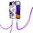 Handyhülle Silikon Hülle Gummi Schutzhülle Flexible Modisch Muster mit Schlüsselband Lanyard Y03B für Samsung Galaxy A22 4G Violett