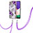 Handyhülle Silikon Hülle Gummi Schutzhülle Flexible Modisch Muster mit Schlüsselband Lanyard Y03B für Samsung Galaxy A22s 5G Violett