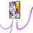 Handyhülle Silikon Hülle Gummi Schutzhülle Flexible Modisch Muster mit Schlüsselband Lanyard Y03B für Samsung Galaxy A72 4G Violett