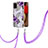 Handyhülle Silikon Hülle Gummi Schutzhülle Flexible Modisch Muster mit Schlüsselband Lanyard Y03B für Samsung Galaxy F02S SM-E025F Violett