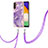 Handyhülle Silikon Hülle Gummi Schutzhülle Flexible Modisch Muster mit Schlüsselband Lanyard Y05B für Samsung Galaxy A04s Violett