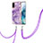 Handyhülle Silikon Hülle Gummi Schutzhülle Flexible Modisch Muster mit Schlüsselband Lanyard Y05B für Samsung Galaxy S20 5G Violett