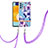 Handyhülle Silikon Hülle Gummi Schutzhülle Flexible Modisch Muster mit Schlüsselband Lanyard Y06B für Samsung Galaxy A52 4G Violett