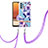 Handyhülle Silikon Hülle Gummi Schutzhülle Flexible Modisch Muster mit Schlüsselband Lanyard Y06B für Samsung Galaxy M32 5G Violett