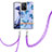 Handyhülle Silikon Hülle Gummi Schutzhülle Flexible Modisch Muster mit Schlüsselband Lanyard Y06B für Xiaomi Mi 11T 5G Blau