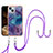 Handyhülle Silikon Hülle Gummi Schutzhülle Flexible Modisch Muster mit Schlüsselband Lanyard Y07B für Apple iPhone 15 Violett