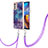 Handyhülle Silikon Hülle Gummi Schutzhülle Flexible Modisch Muster mit Schlüsselband Lanyard Y07B für Motorola Moto E32 Violett
