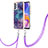 Handyhülle Silikon Hülle Gummi Schutzhülle Flexible Modisch Muster mit Schlüsselband Lanyard YB7 für Samsung Galaxy A13 4G Violett