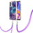 Handyhülle Silikon Hülle Gummi Schutzhülle Flexible Modisch Muster mit Schlüsselband Lanyard YB7 für Samsung Galaxy A52 4G Violett