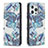 Handytasche Stand Schutzhülle Flip Leder Hülle Blumen für Apple iPhone 14 Pro Max Blau